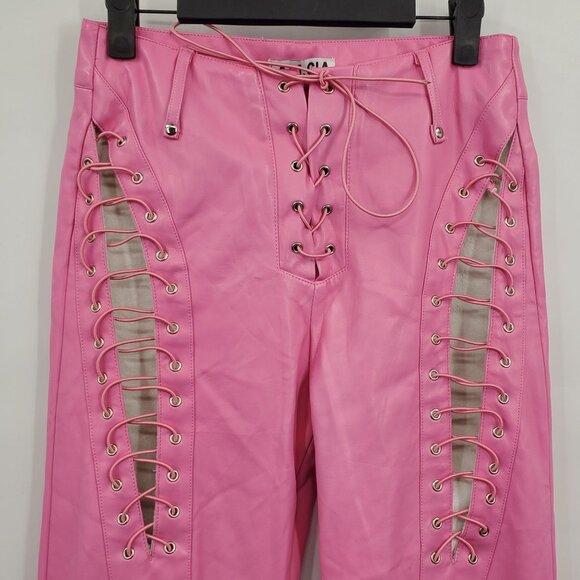 I AM GIA Xenia Pant Women Size Medium Lace Up Low Waist Faux Leather Baby Pink - Picture 2 of 14